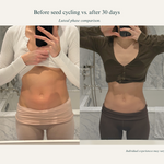 Before and after seed cycling comparison of a person's waistline.